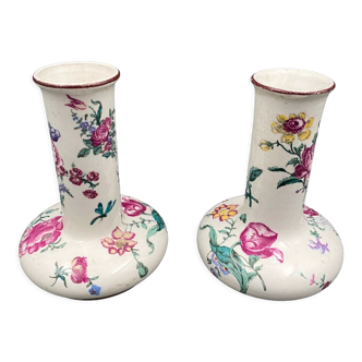 Paire de vases de Gien soliflores Décor floral