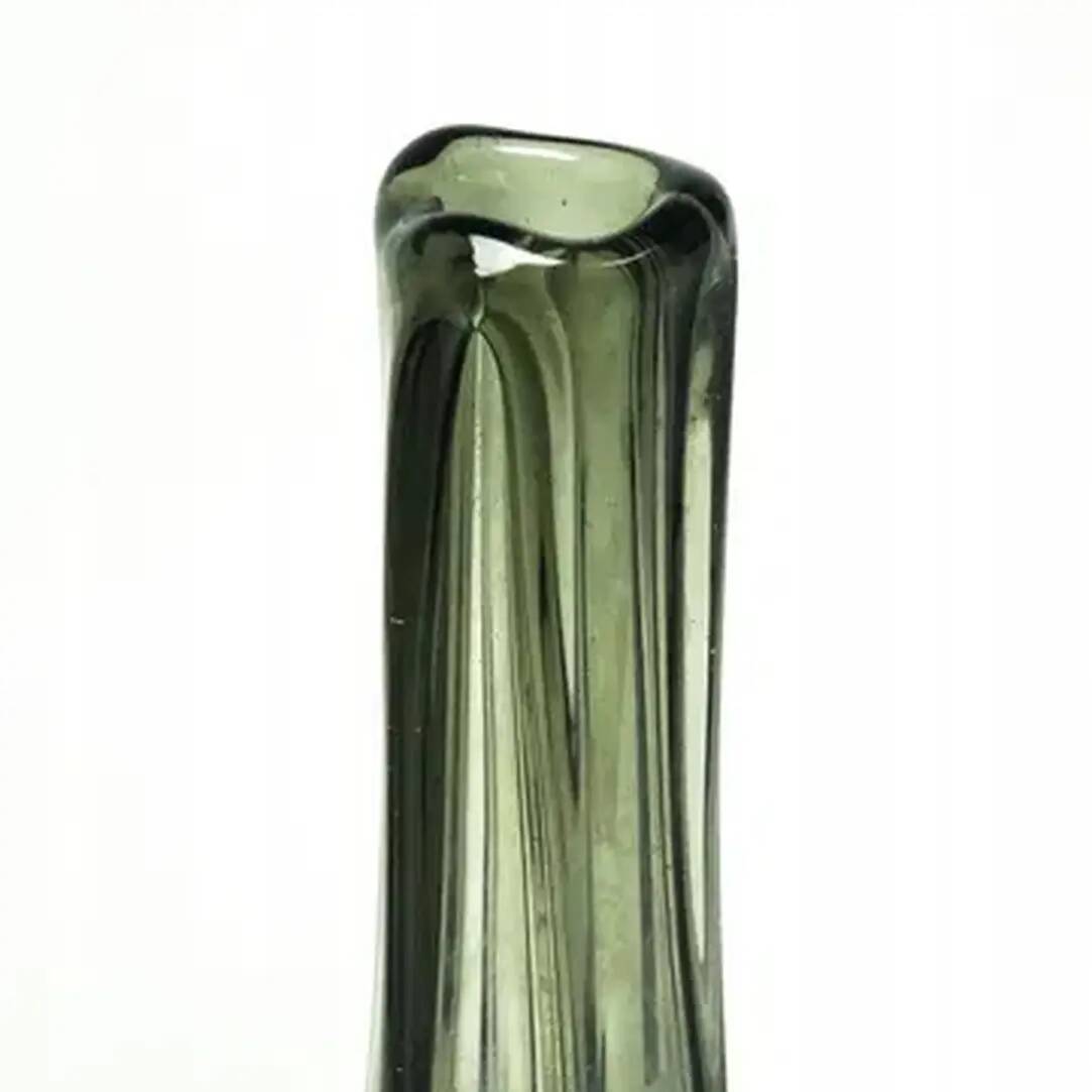 Brutalism vase, green pressed glass, Ząbkowice, Poland, 1970s
