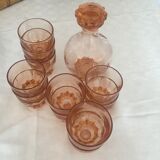 11 pink glasses and carafe