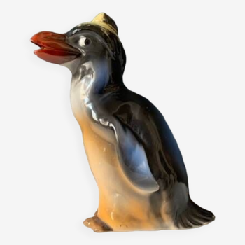 Pichet Pingouin ancien en porcelaine peint à la main, Allemagne, 1930