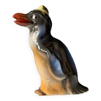 Pichet Pingouin ancien en porcelaine peint à la main, Allemagne, 1930