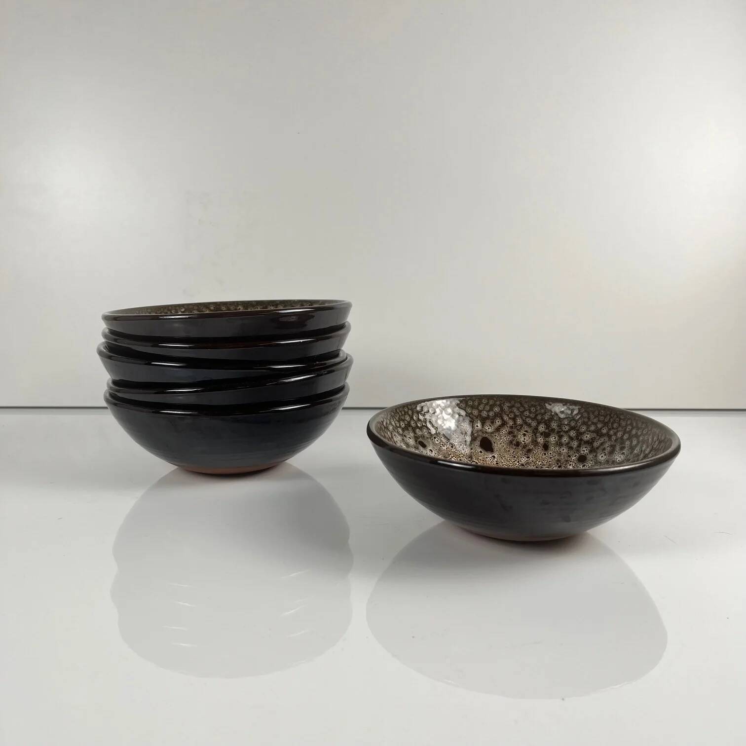 Lot de 6 bols en céramique émaillée effet réactif style japandi
