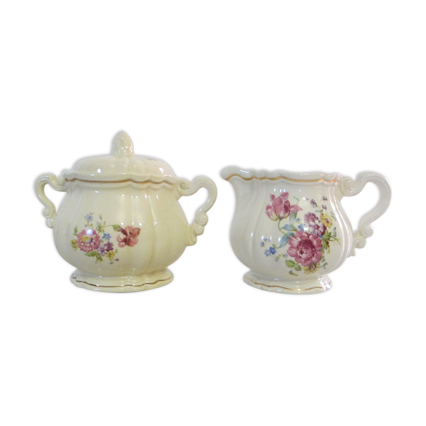 Milk pot and sugar in Digoin earthenware.