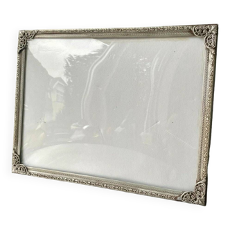 Cadre vintage métal argenté 24,5 cm x 18,5 cm verre convexe