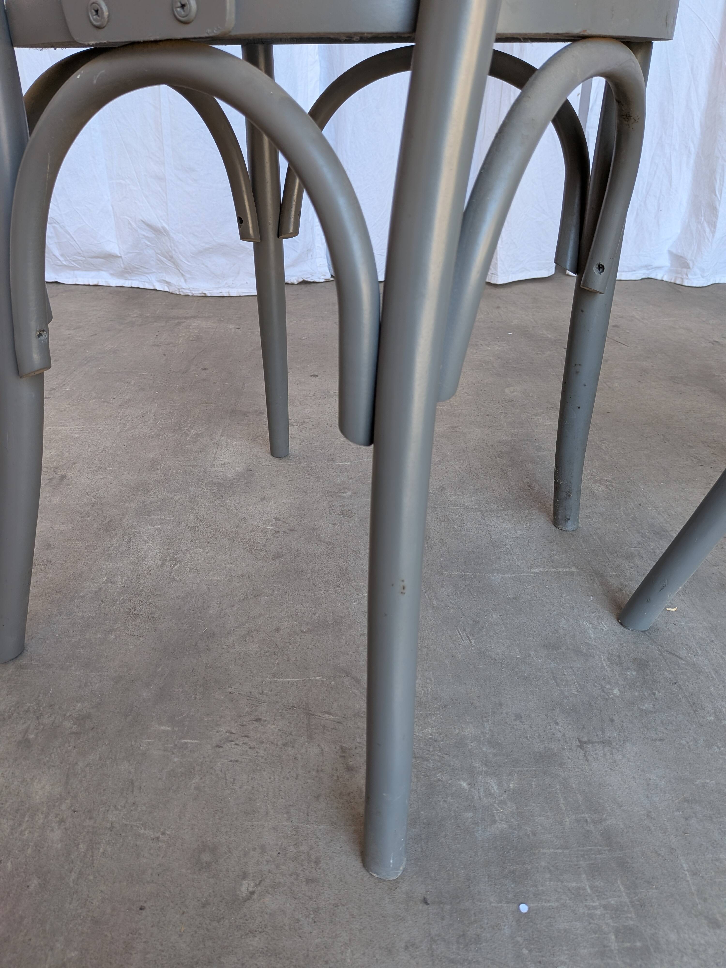 Set of 4 Vintage Gray Thonet Style Dining Chairs with Cane Seat