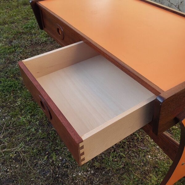 Console bureau bois acajou et formica design 70