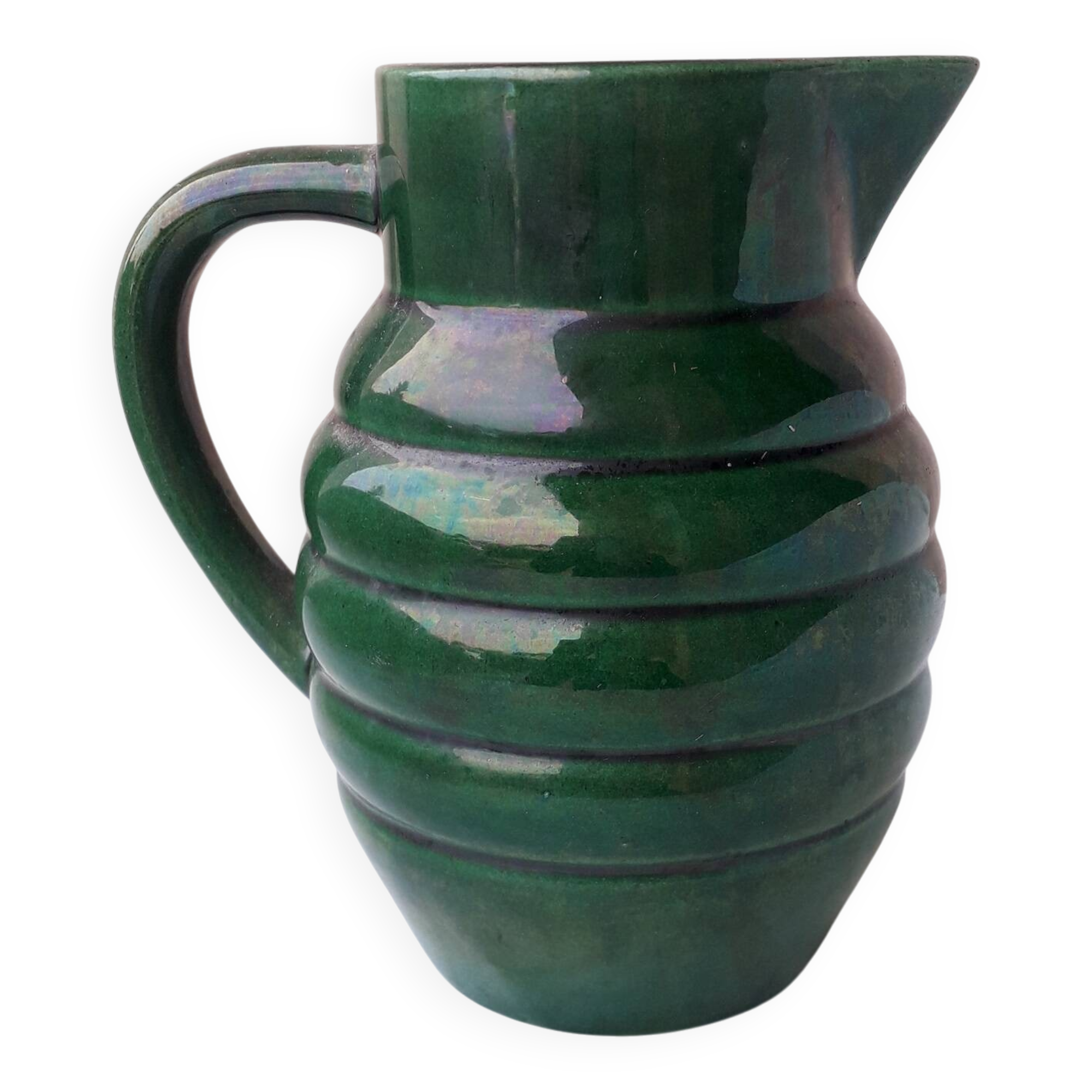 Green ceramic pitcher