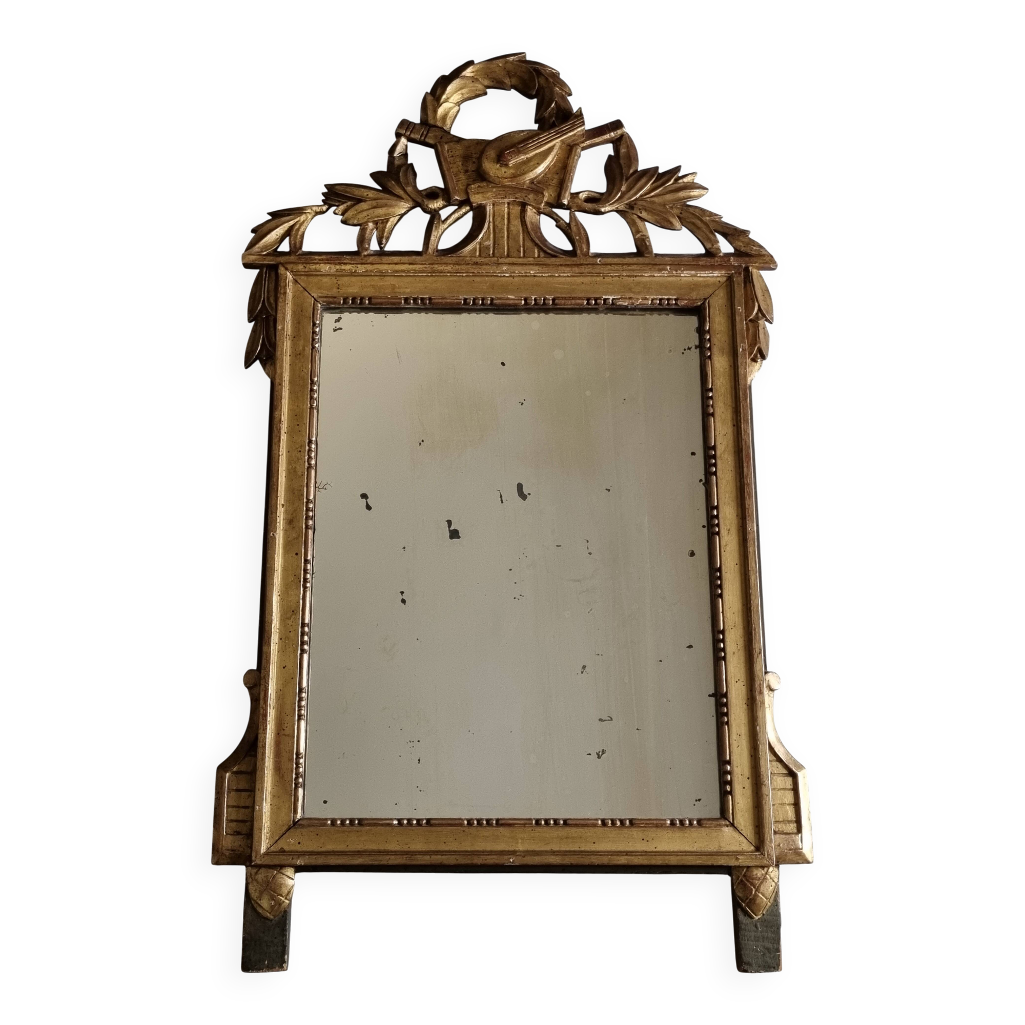Antique carved and gilded wooden mirror, Louis XVI style – 54 x 92 cm
