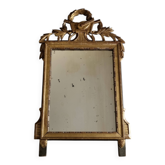 Antique carved and gilded wooden mirror, Louis XVI style – 54 x 92 cm