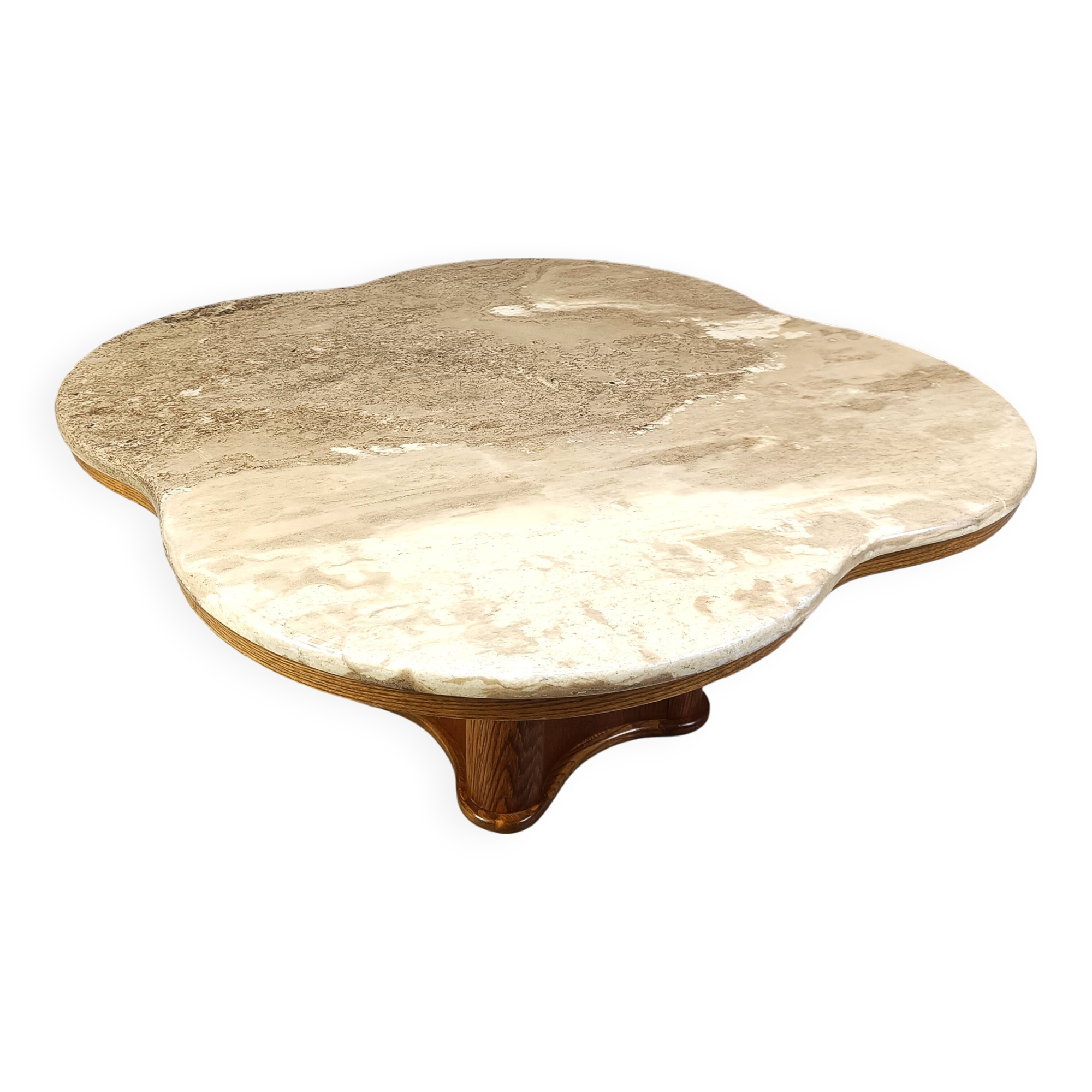 Travertine and wood coffee table, 1960s