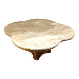 Travertine and wood coffee table, 1960s