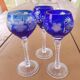 3 large cobalt blue cut crystal stemmed glasses