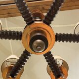 6-light oak chandelier from the 50s