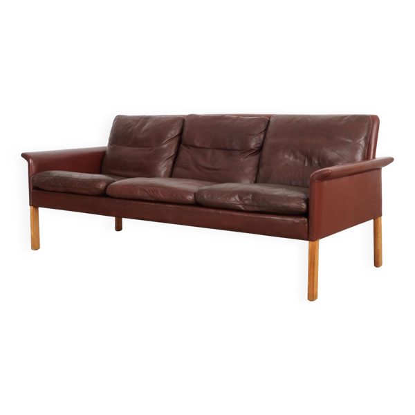 Canapé en cuir marron, design danois, années 1960, designer : Hans Olsen, production : — Beyit