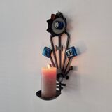 Sculptural Iron and blue glass candle sconce for Dantoft, Denmark 1960's/1970's