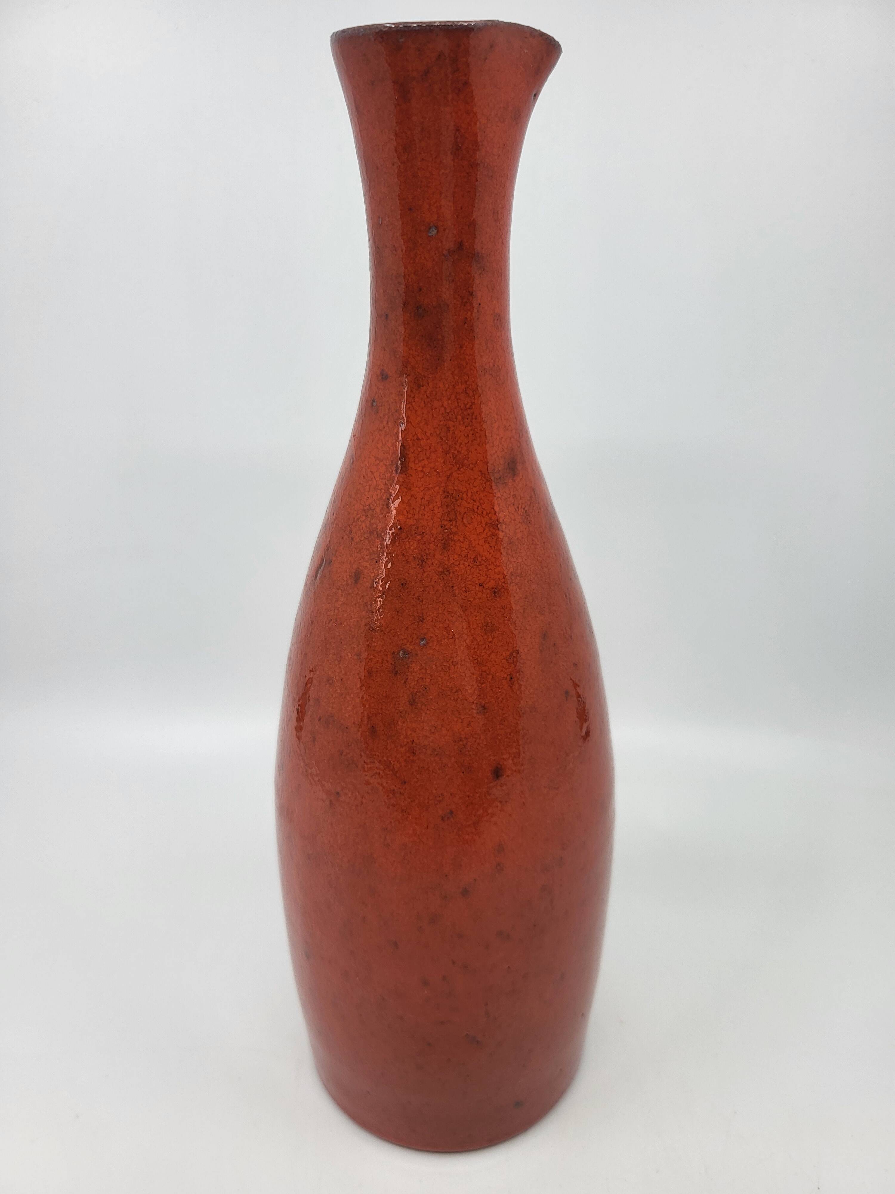 Robert Picault Vase in French Red Enamel Stoneware Vallauris Côte-d'Azur 1950