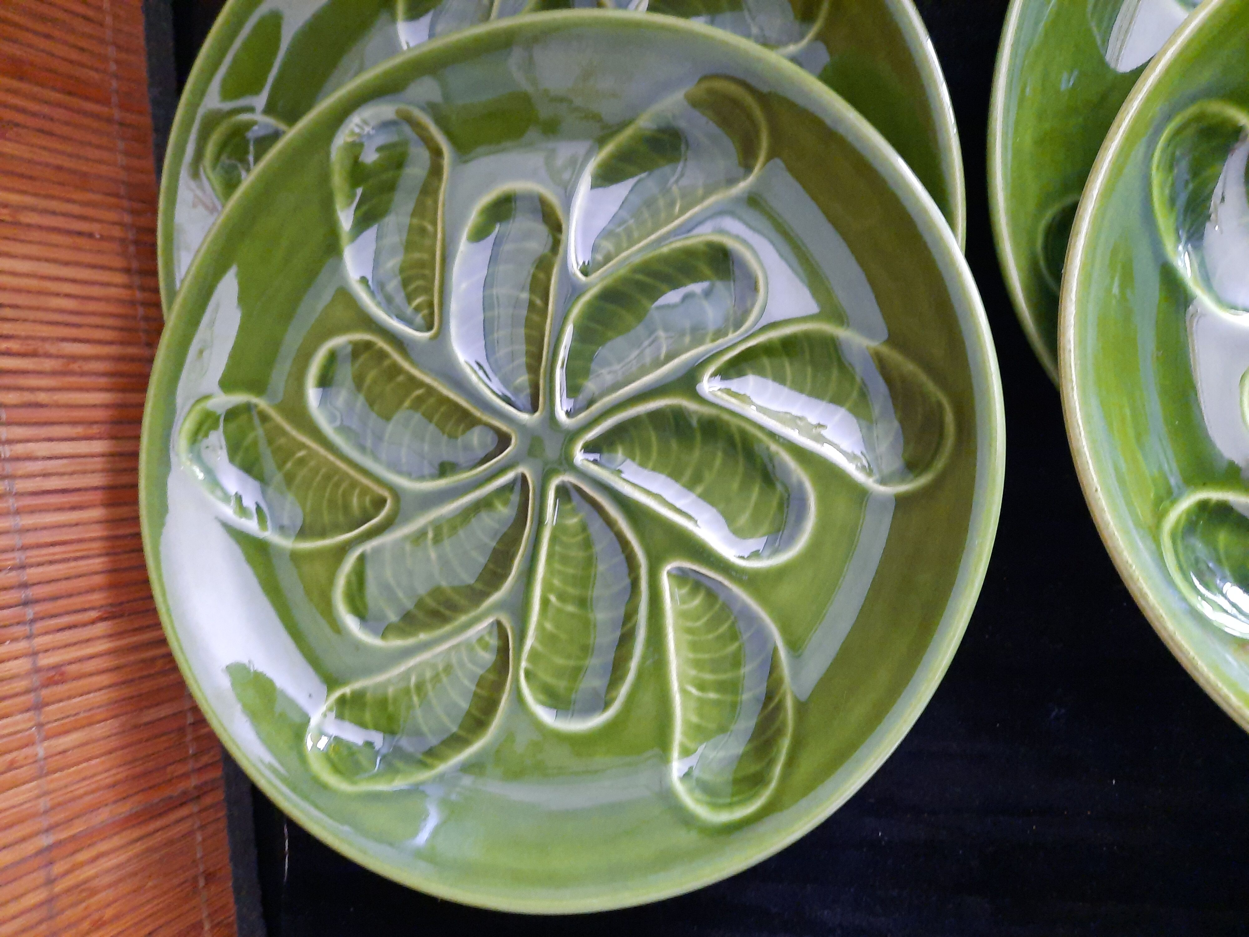 Set of 6 green oyster plates 25 cm – C.E.S France – Very good condition