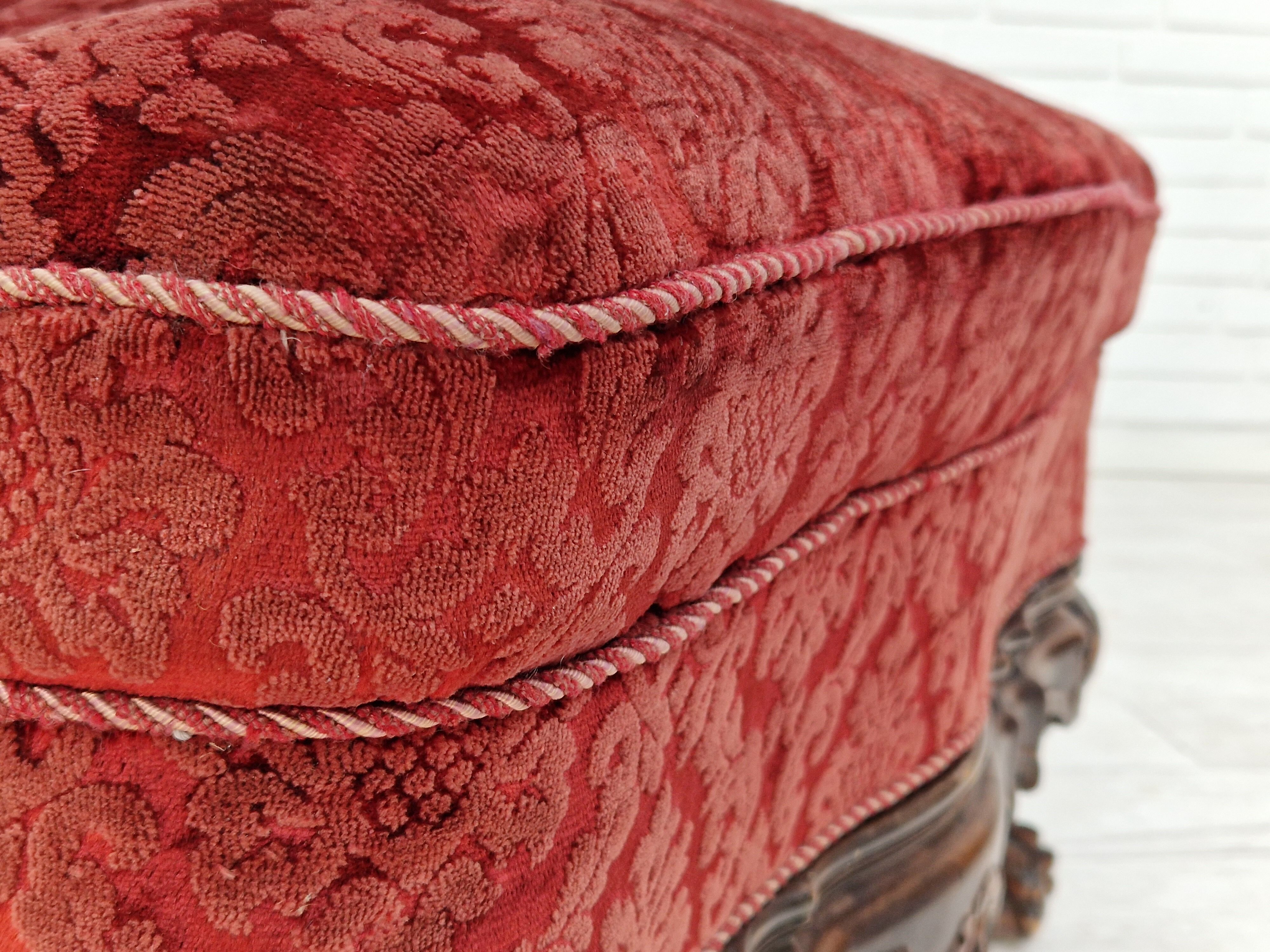 Fauteuil danois en bois de frêne et velour années 1930