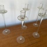 Set of 5 tulip candle holders in clear molded glass vintage decoration