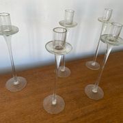 Set of 5 tulip candle holders in clear molded glass vintage decoration