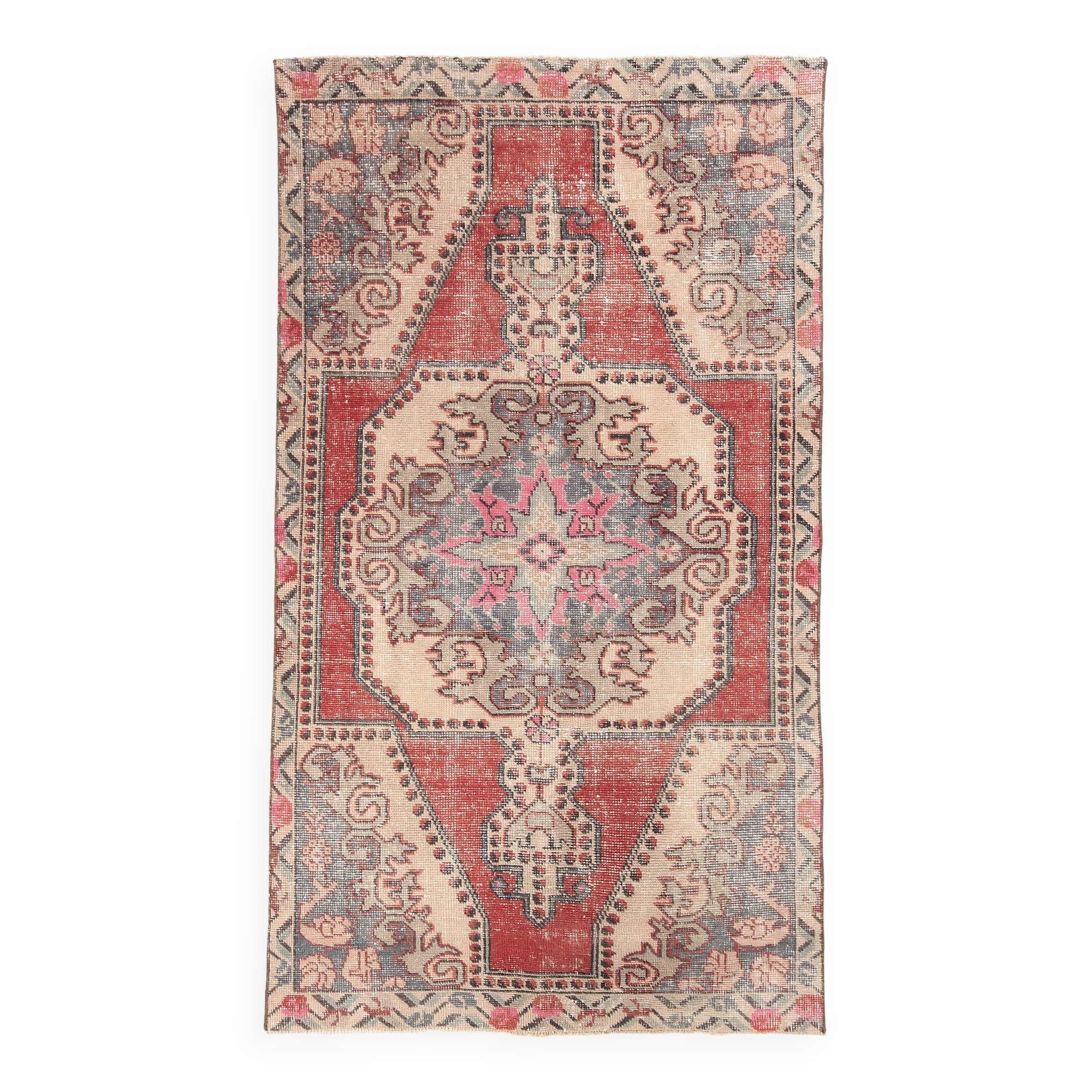 4x7 Shades Of Red Beige Oriental Vintage Rug, 126x220Cm SK 2638