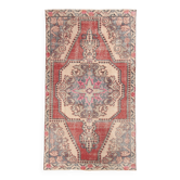 Tapis oriental vintage beige et rouge 4x7, 126x220 cm