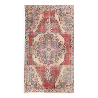 Tapis oriental vintage beige et rouge 4x7, 126x220 cm