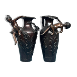 Pair of Art Nouveau vases in solid bronze.