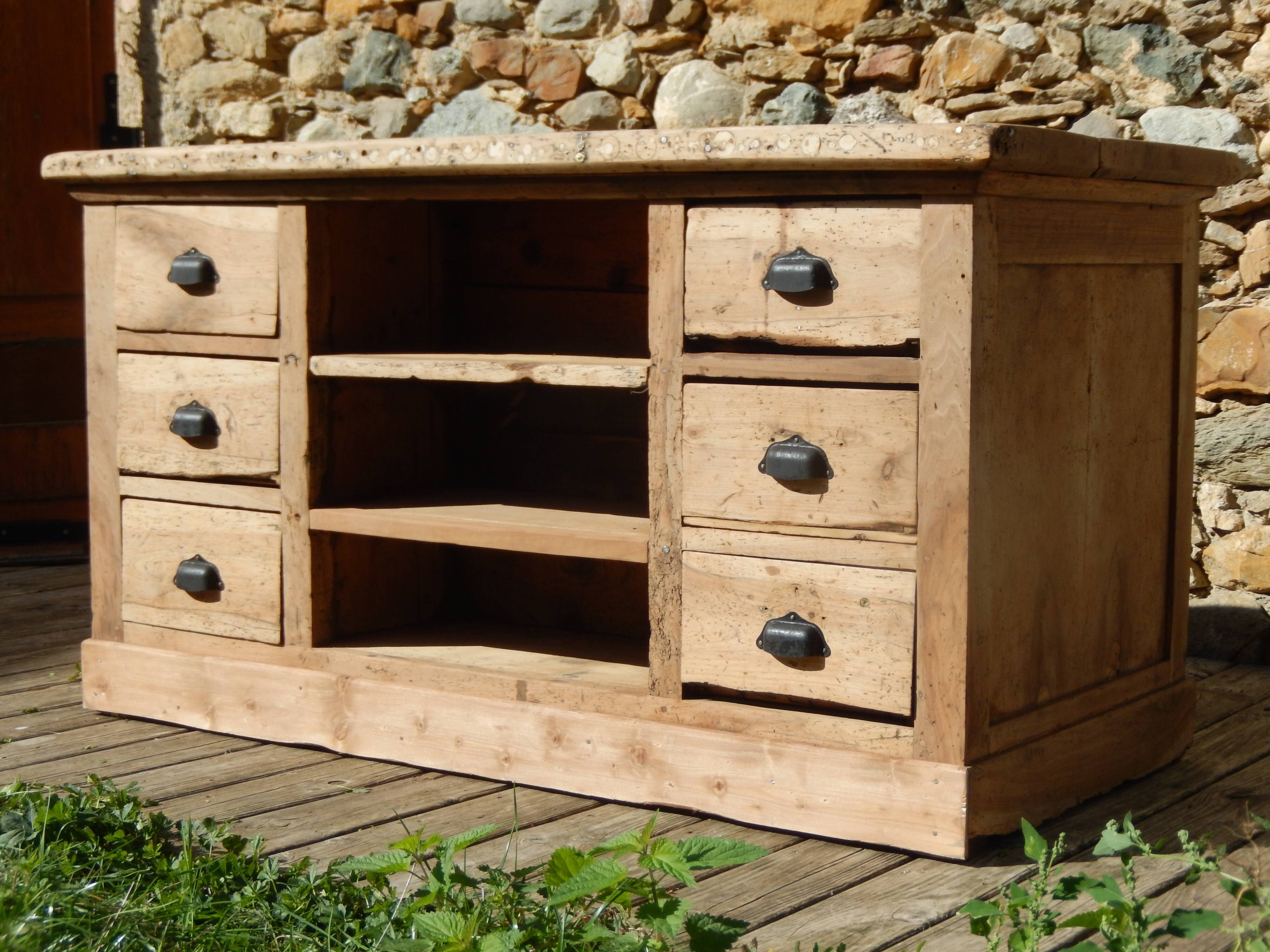 Old shop counter - Trade furniture with 13 walnut drawers