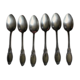 One of 6 silver-plated leafy metal soup spoons