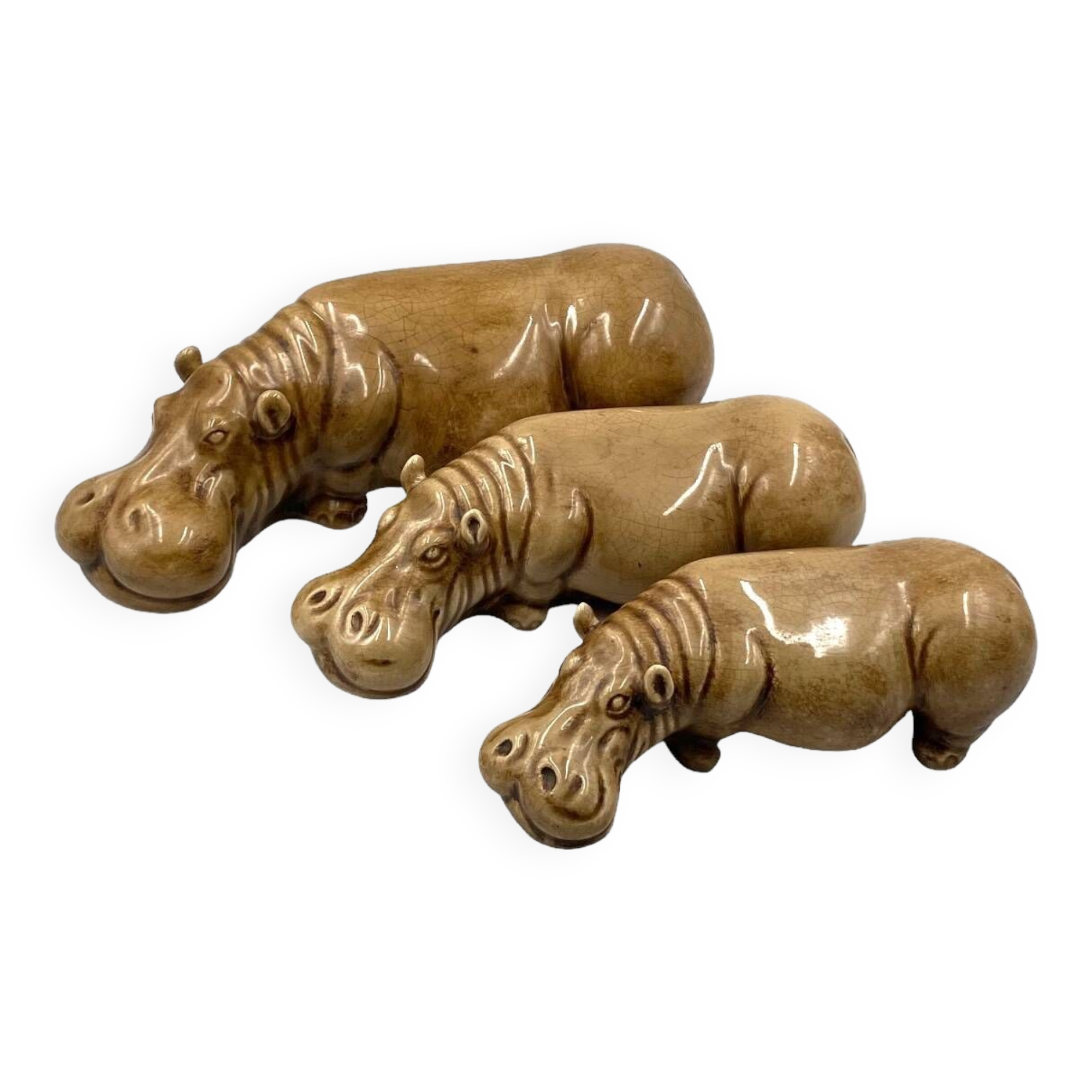 Mid-century Set of 3 ceramic hippos, Zaccagnini Italy 1950s