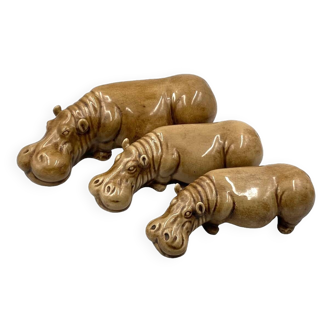Ensemble vintage de 3 hippopotames en céramique, Zaccagnini Italie 1950