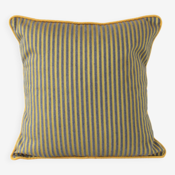 Yellow and gray striped square cushion