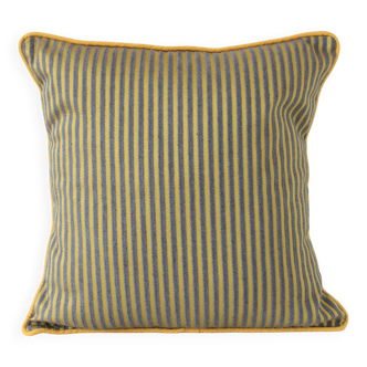 Coussin carré rayé jaune et gris