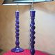 pair of twisted wooden lamps purple electric check 62x30