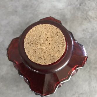 Vintage red wine glass jar with cork stopper