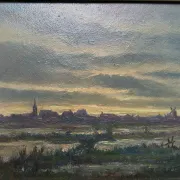 Village at Dusk, Oil on cardboard, 20th Century School