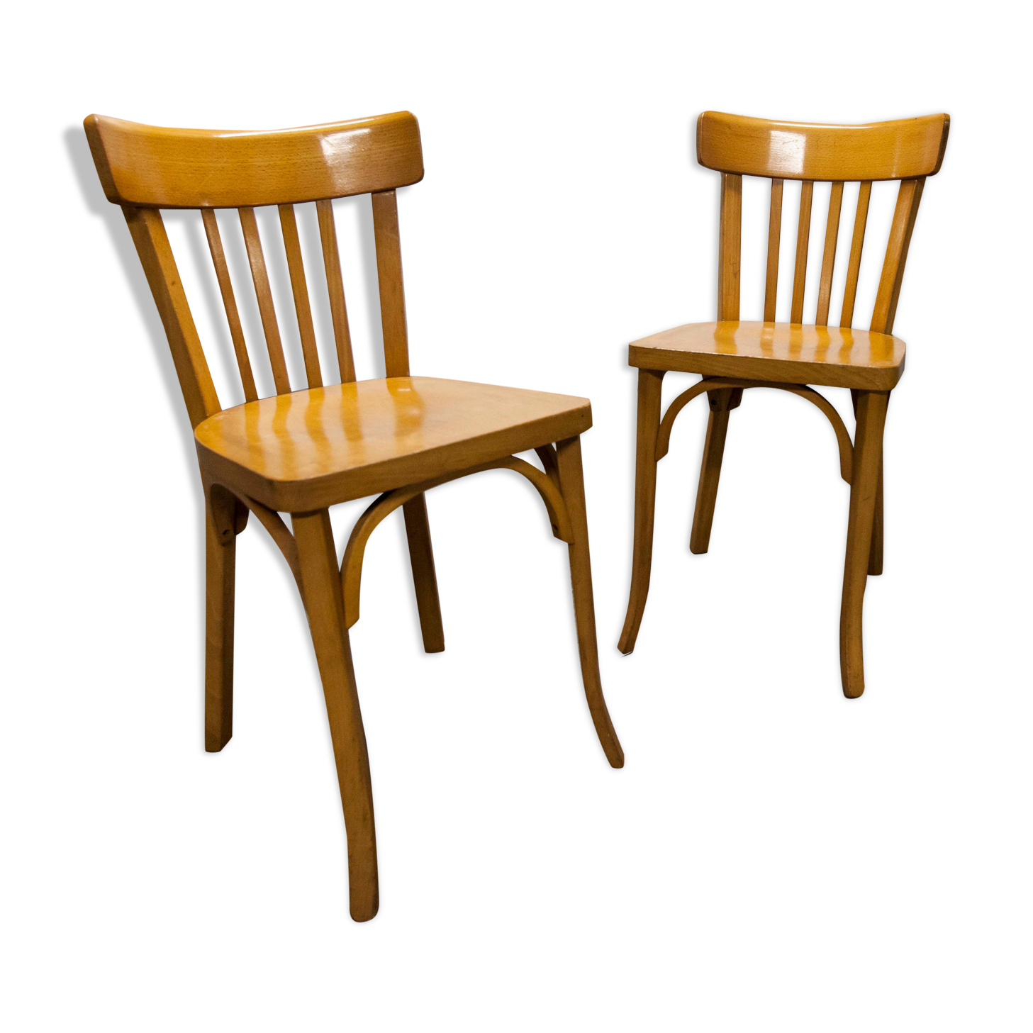 Pair of chairs bistro Baumann 1970s honey color