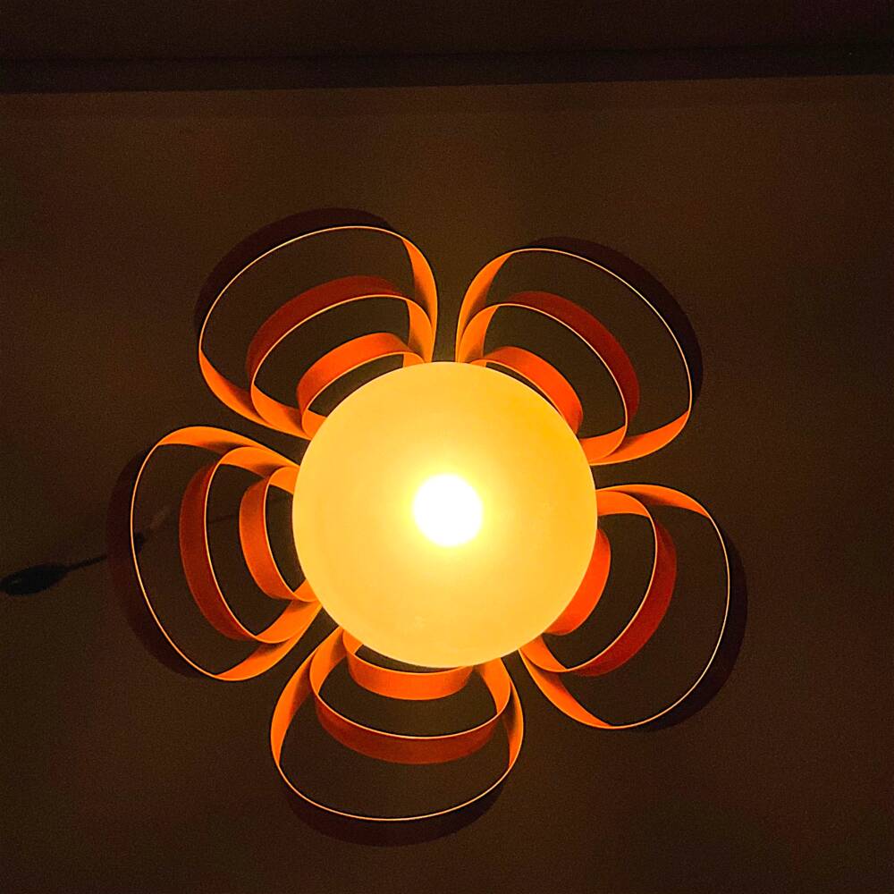 French modern orange metal ribbon lamp