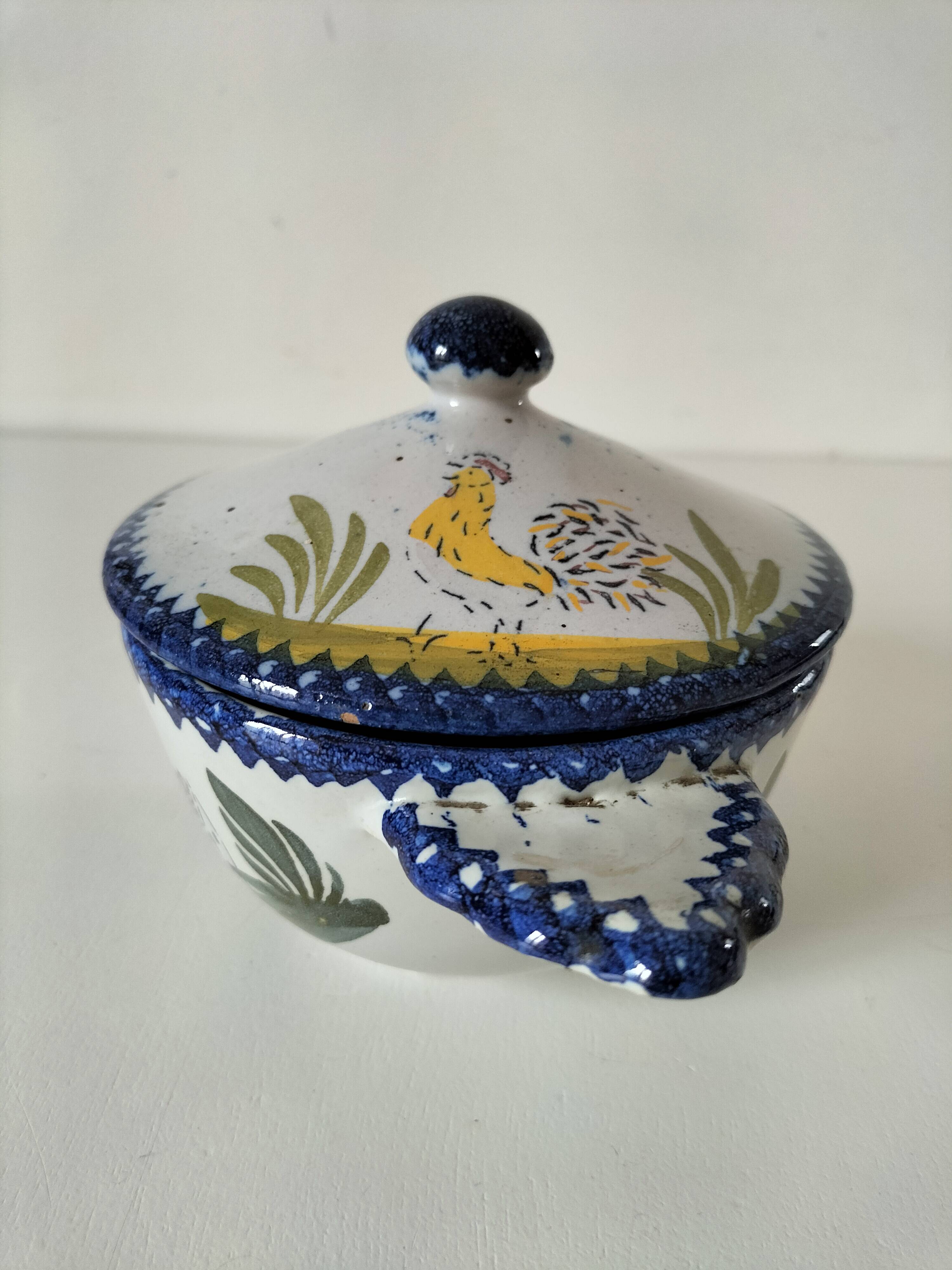 Earthenware bowl with lid from Charolles, village decoration.