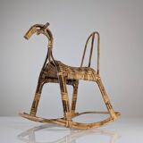 Children's rocking horse made of bamboo and rattan 1960s