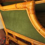 Mid century wing lounge chair in bamboo and olive green, 1960s