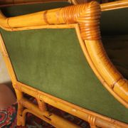 Mid-century wingback chair in bamboo and olive green, 1960s