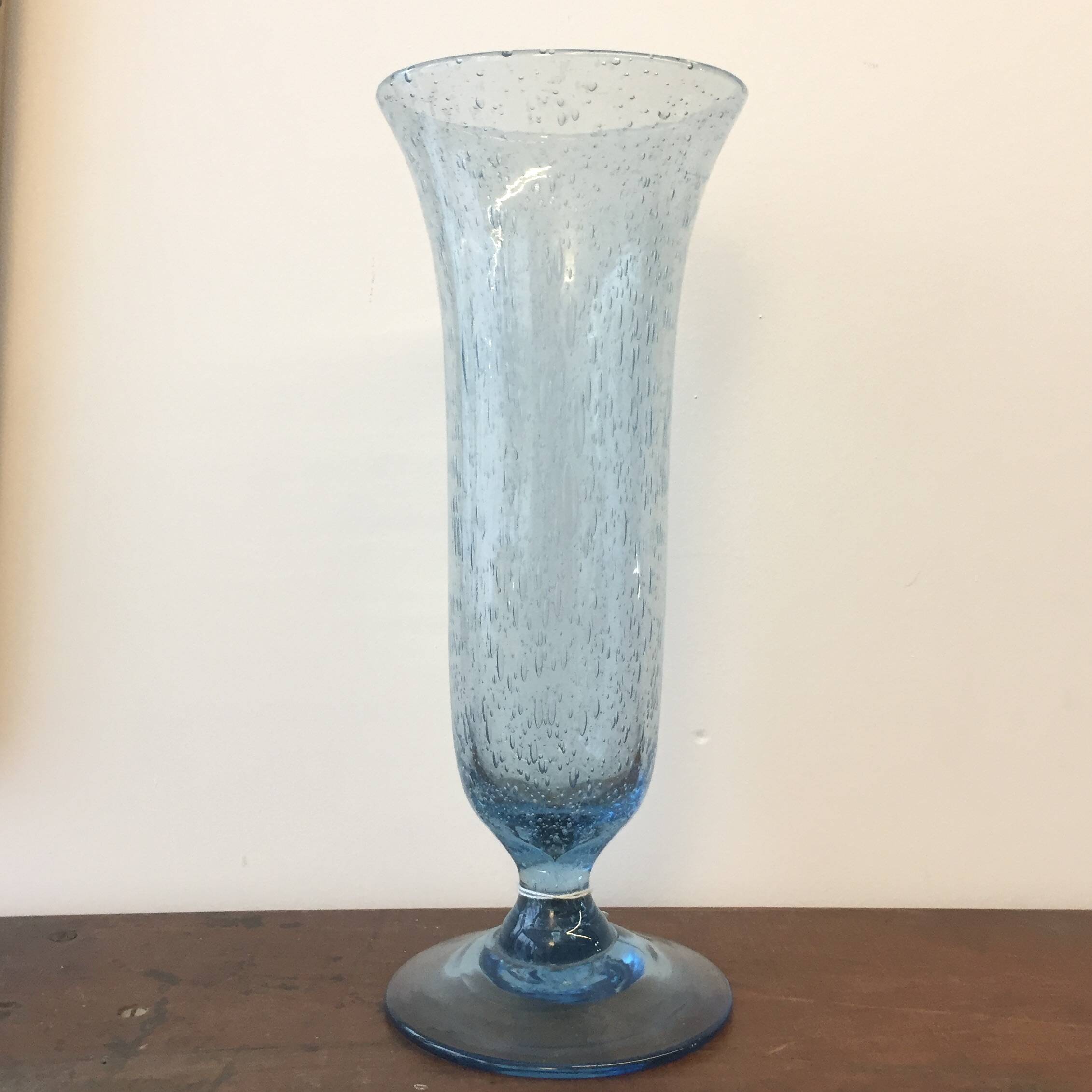 Blue bubble glass vase