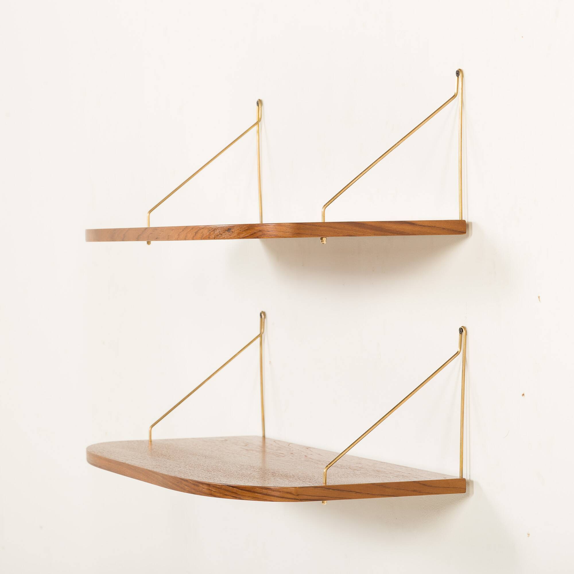 Danish extra deep teak floating shelves, set of 2