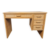 Vintage French Bamboo Rattan Desk with Drawers, 1970s