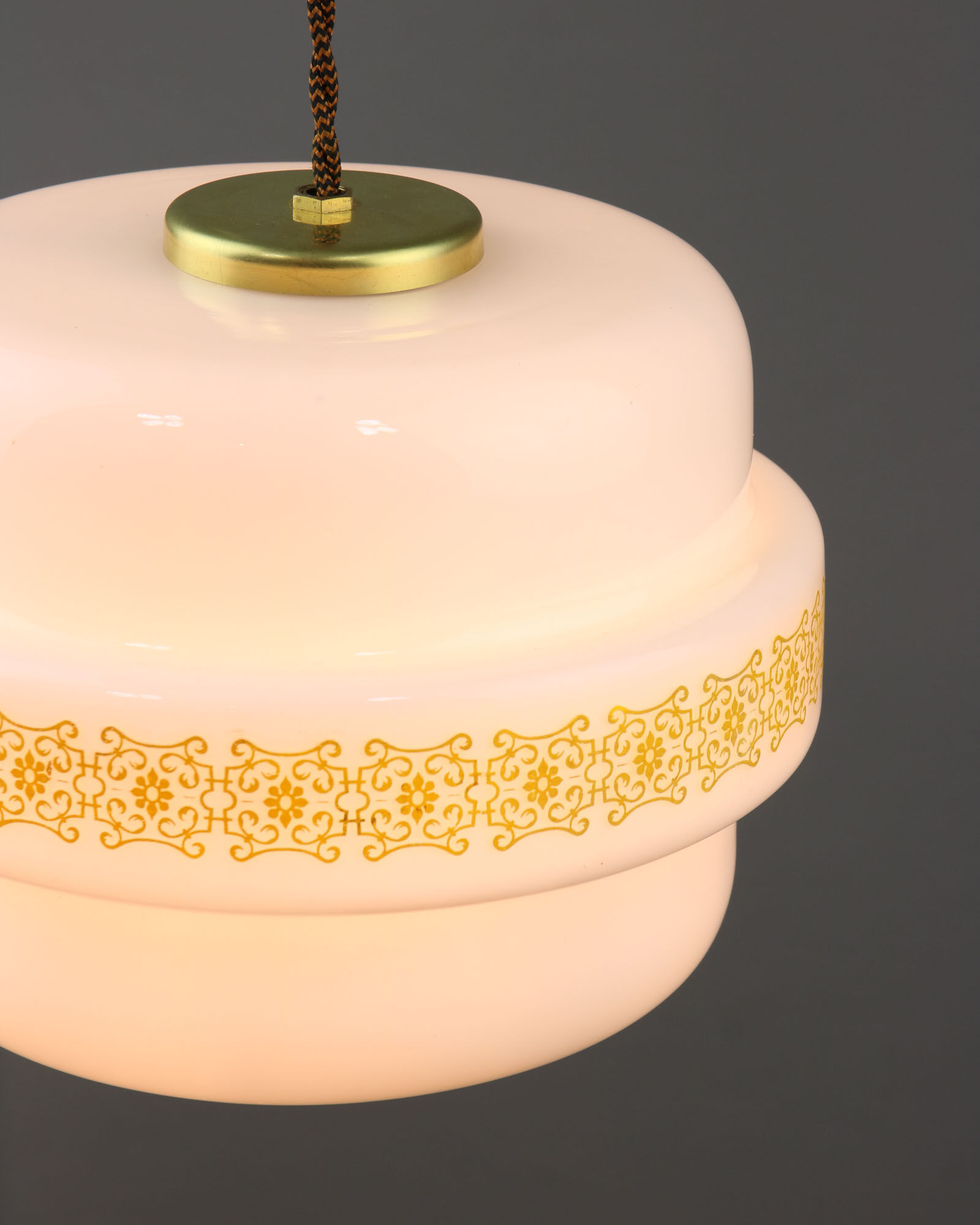 Mid-century Glass & Brass Pendant Lamp