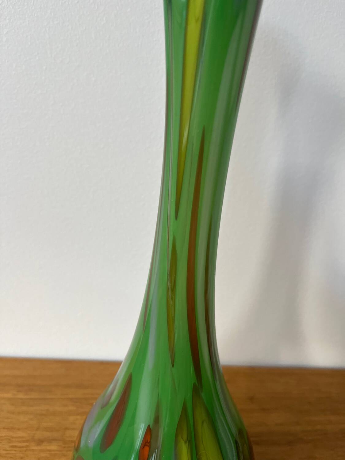 Green variegated glass vase, 32cm high