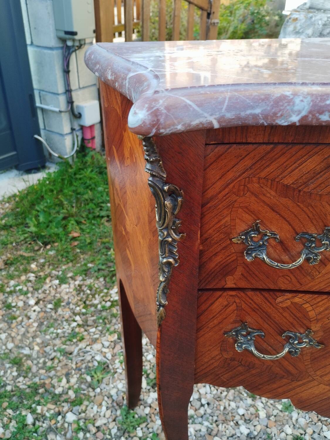 Antique Louis XV style chest of drawers with marble top