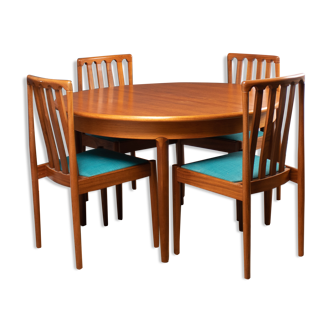 Retro Teak 1960s Extending Dining Table & 6 Chairs By Meredew
